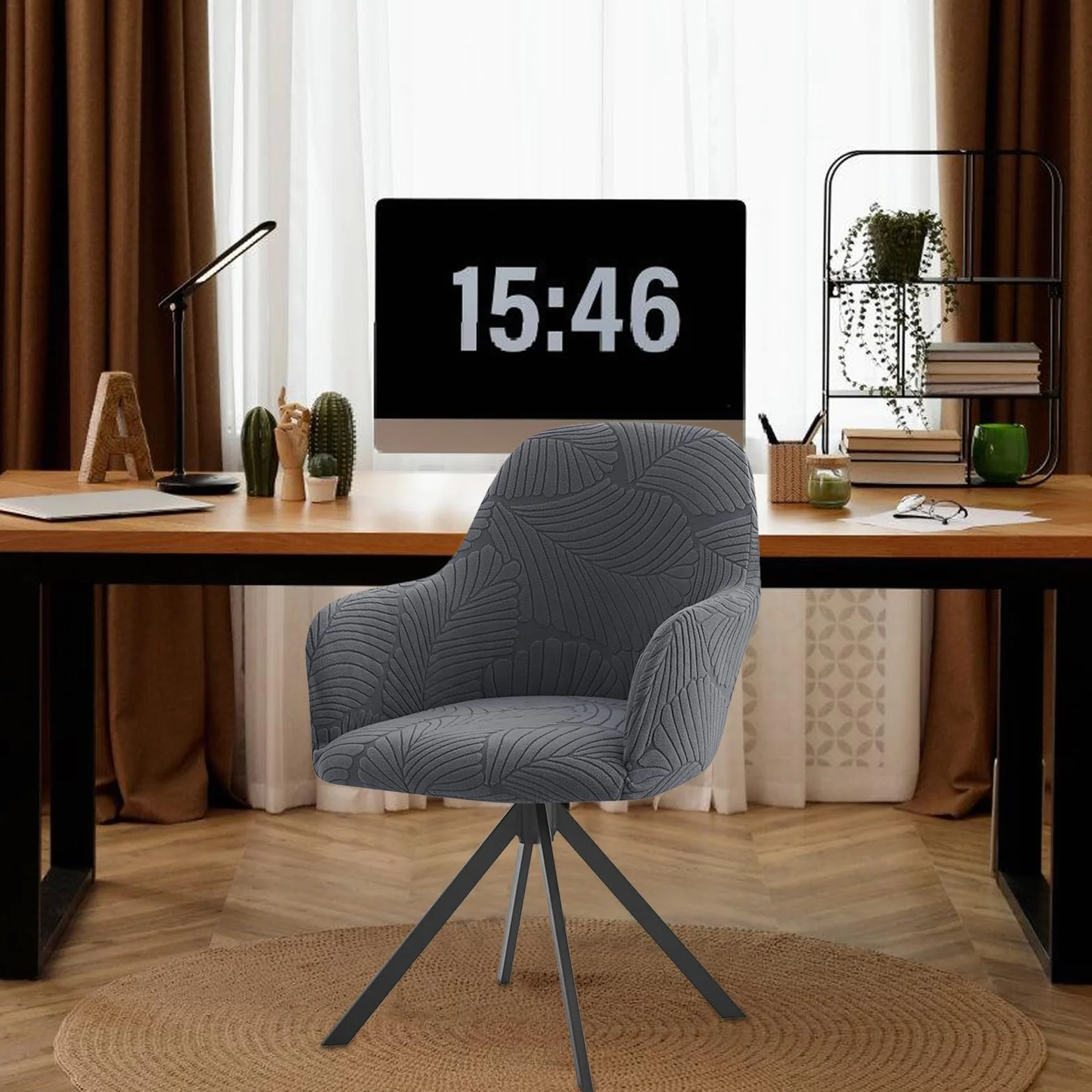 GOMETY Juego de 2 fundas elásticas para silla con reposabrazos, extraíbles, lavables, universales, de jacquard, para sillas de comedor, sillas de cocina, sillas de oficina, bodas, restaurantes