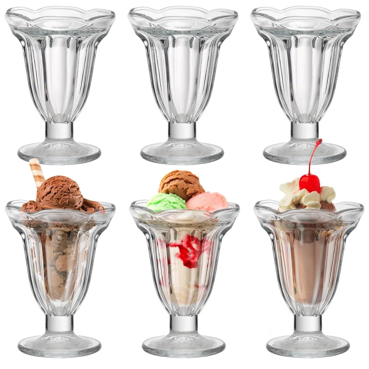 6 Vasos de Cristal para Helado, 6.7 Oz, Vasos Transparentes para Batidos, Tazones de Postre, Vasos de Vidrio para Helado, Vasos para Batidos, Vasos de Yogur, Vasos de Vidrio para Postres,(Claro)
