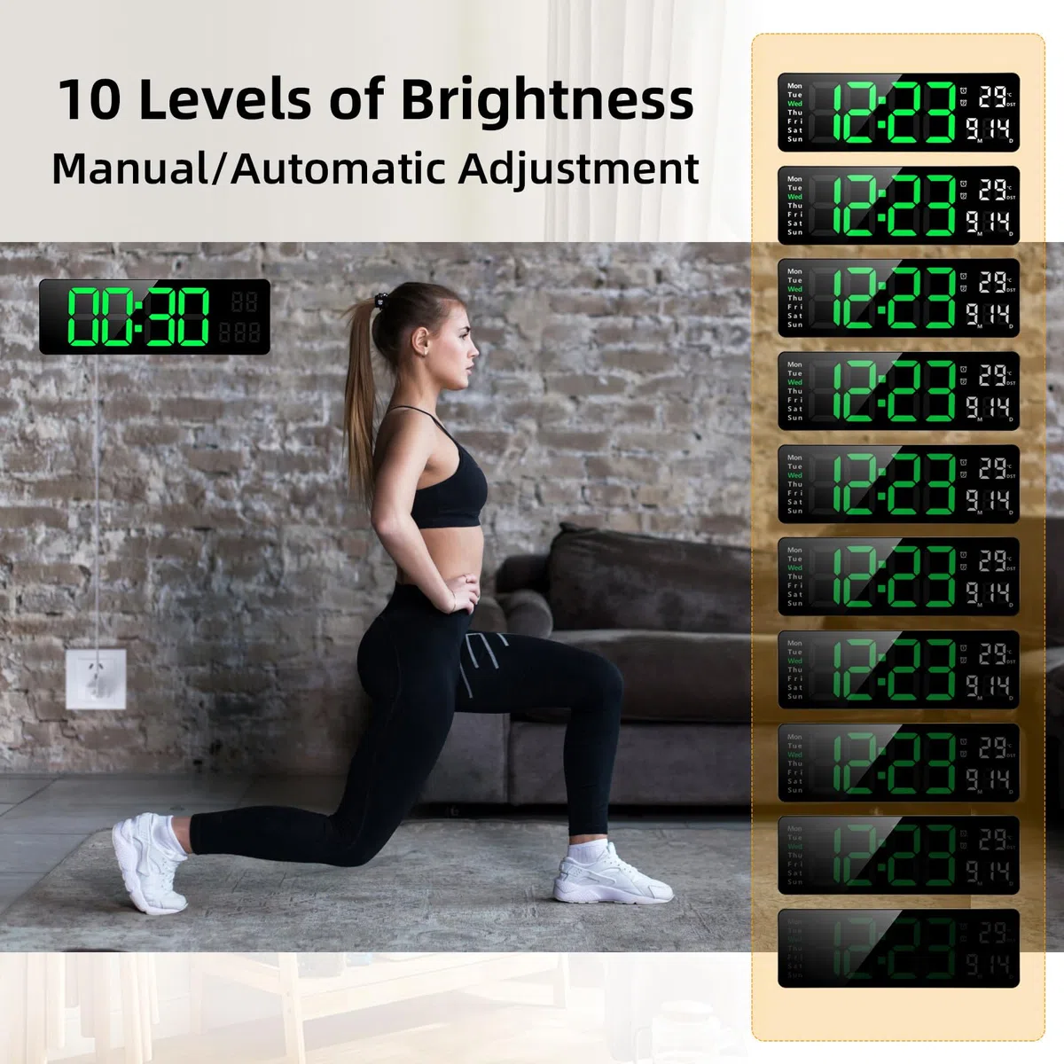 Fuloon Despertador Digital con Control Remoto, 13'' Reloj de Pared LED Digital, Reloj Despertador Digital Moderno con Cronómetro de Tiempo y Cuenta Regresiva,Brillo Ajustable,Hora,Fecha,Temperatura
