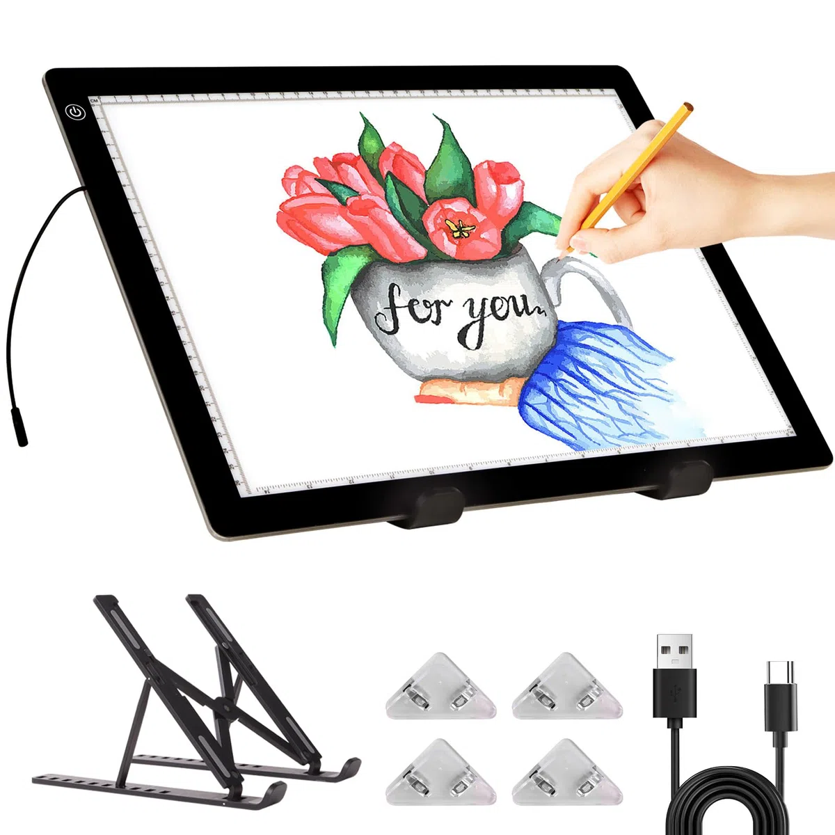 Caja de luz A3 – Almohadilla de luz de trazado con soporte, tablero de brillo regulable continuo de 3 niveles, almohadilla de luz LED ultrafina para deshierbar vinilo, dibujo, pintura de diamantes