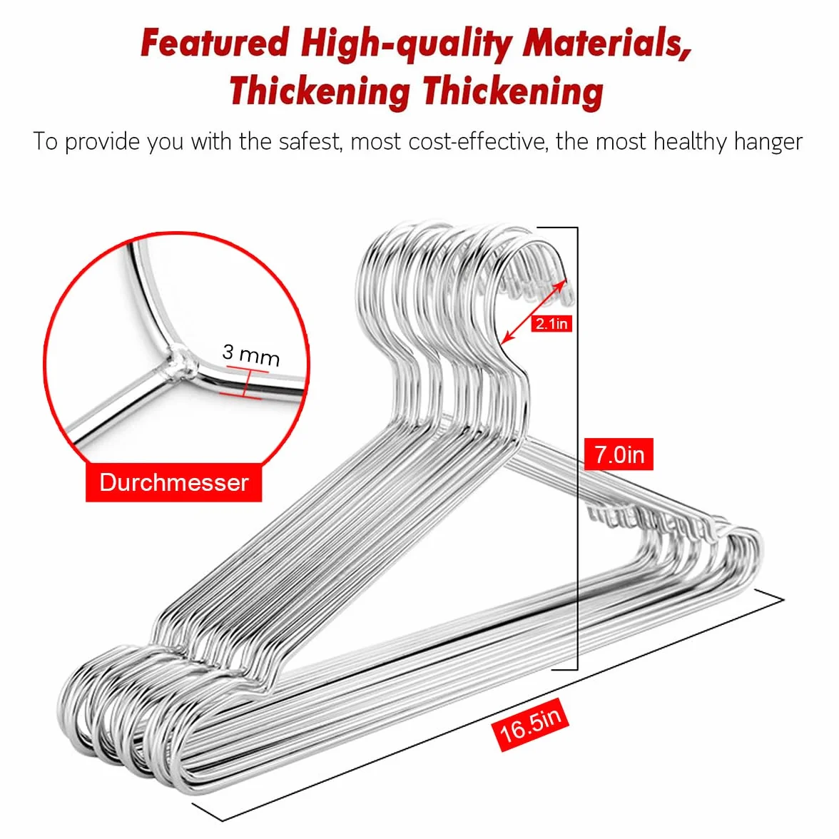 puersit 50 Perchas Ropa Metal, 42cm Perchas de Acero Inoxidable Percha Organizadora de Ropa Alambre Metálico Resistentes Metalicas
