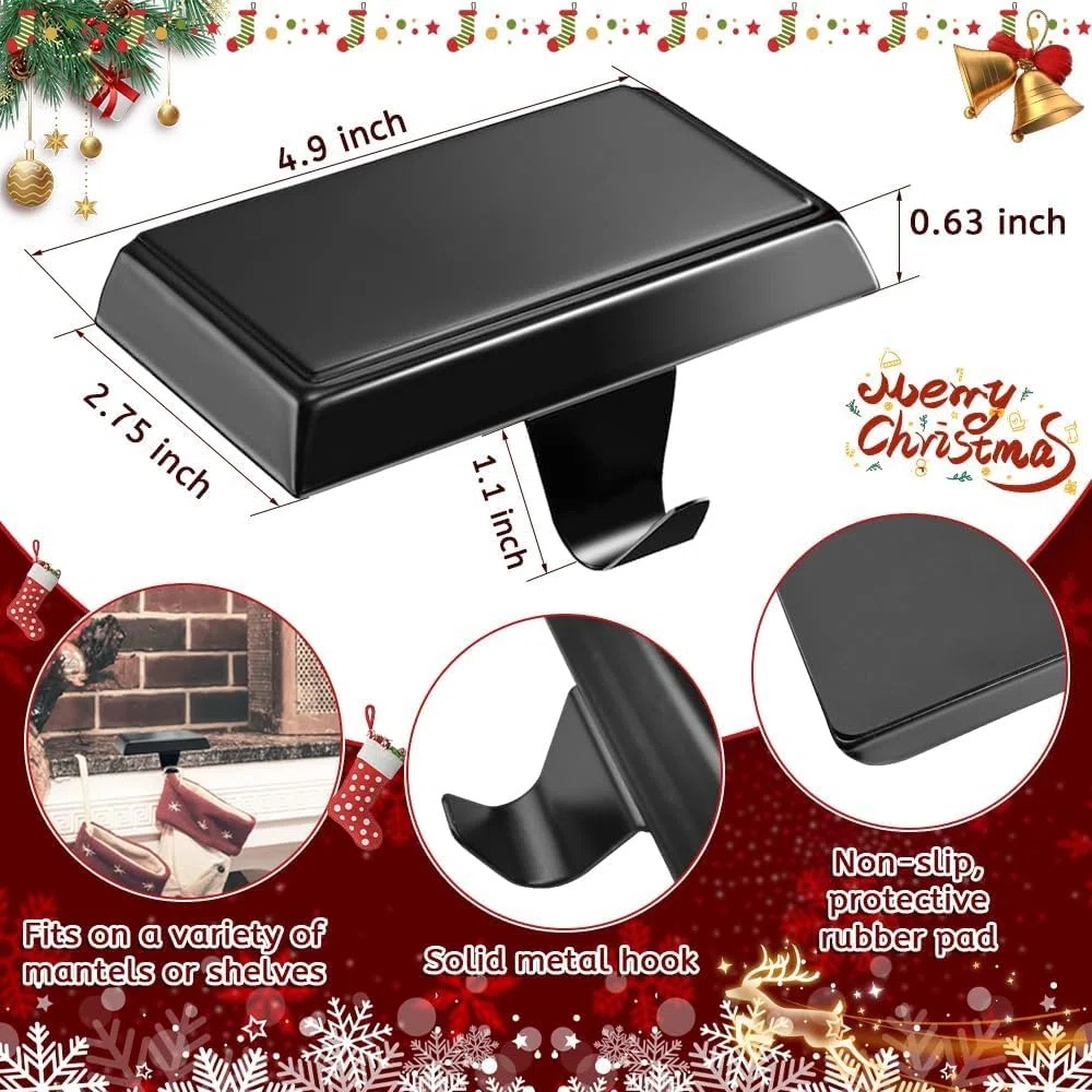 Bases de soporte para calcetines de Navidad, ganchos para colgar calcetines de repisa, ganchos para chimenea, perchas con peso para decoración navideña (2 negros, 2)