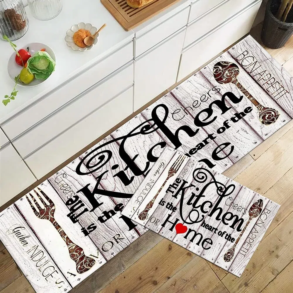 Fchen art Alfombra de cocina antifatiga, alfombra de cocina de cocina es el corazón del hogar, alfombra de cocina impermeable, antideslizante, alfombra de cocina cómoda de pie para lavandería y cocina