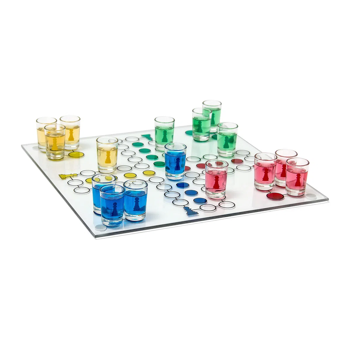 Relaxdays Juego para beber Parchís de cristal con vasos de chupito, color transparente (10010181) , color/modelo surtido