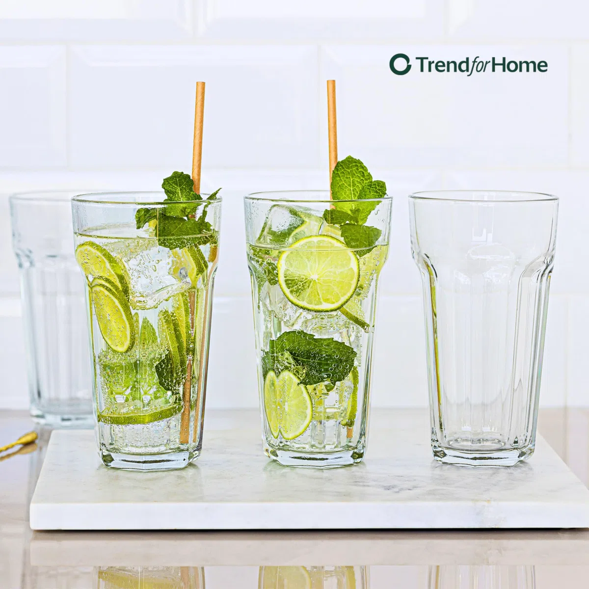 TREND FOR HOME Vasos Cóctel XXL Caipirinha Highball 630 ml Set de 6 Diseño Retro Tumbler Agua Zumo Café Frío Longdrink Vidrio Soda-Lima Sin Plomo Apto Lavavajillas Colección Alva Transparente