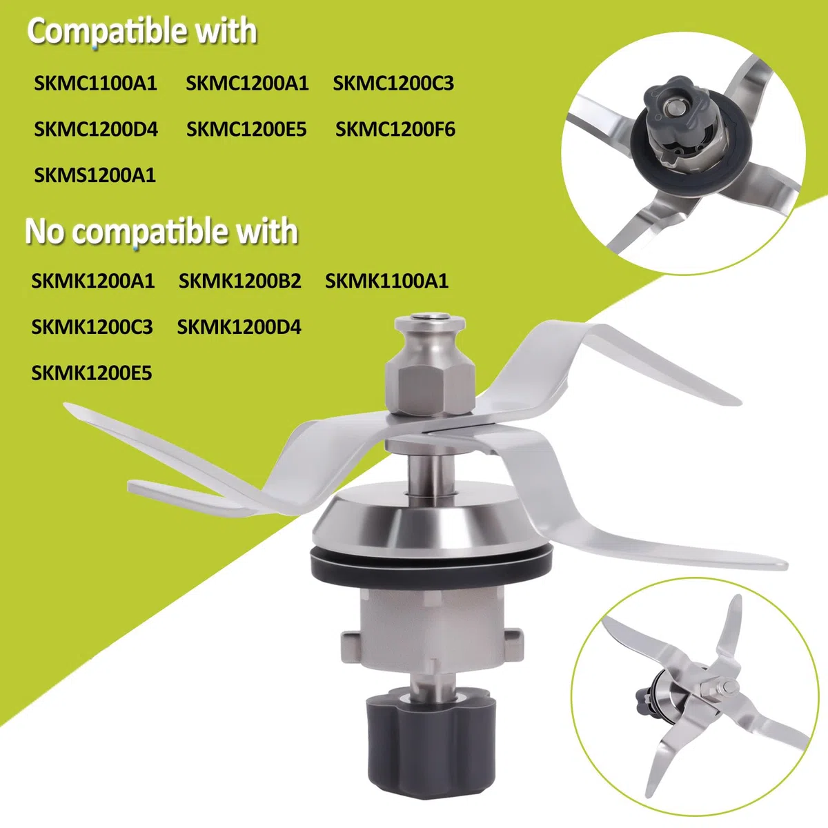 Poweka Cuchilla de Recambio en Acero Inoxidable Compatible con Silver-Crest Monsieur Cuisine Connect Robot de Cocina con Junta y Cepillo de Limpieza