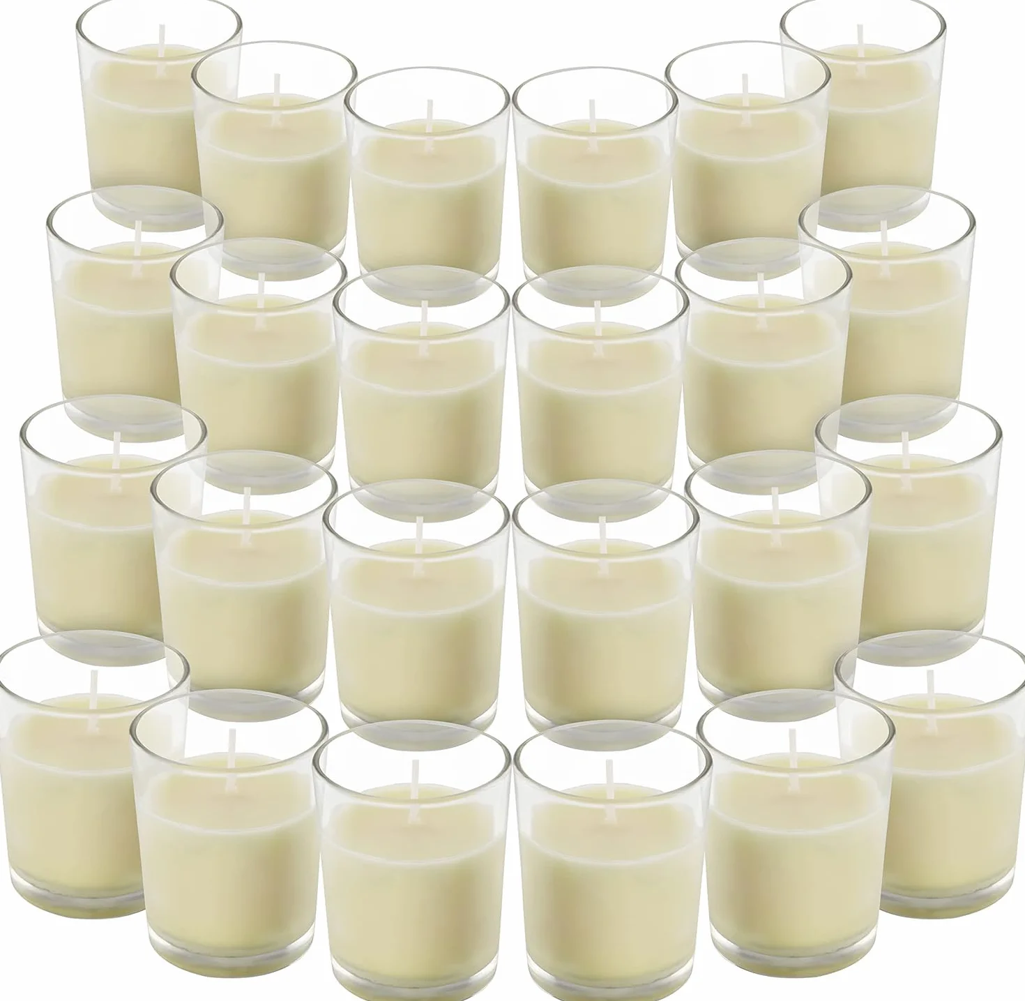 Belle Vous Velas en Vaso de Cristal - 24x Velas Decorativas sin Aroma - Duran 12 Horas - Portavelas Cristal Transparente para Bodas SPA Hogar Eventos