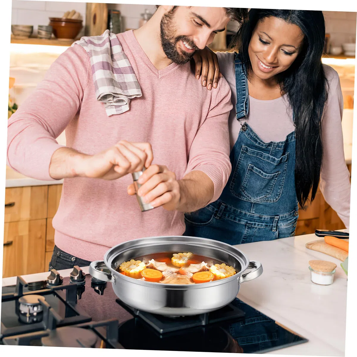 Housoutil Olla De Vapor De Cuatro Capas Olla, grande para sopa de vapor de metal, tamalera grande a De Acero Inoxidable Fondo Grueso Para Cocinar Verduras Mariscos Sopas Guisos
