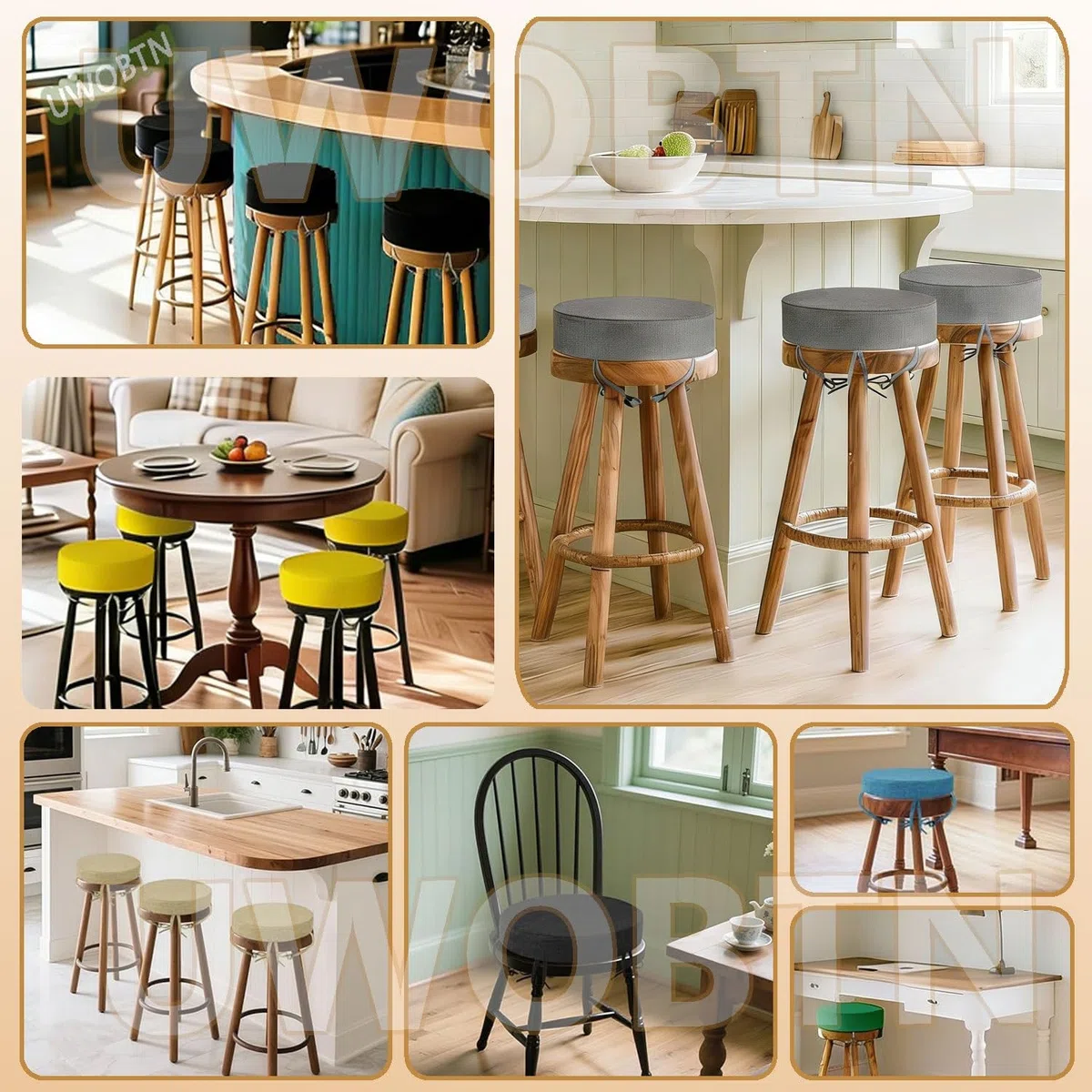 Cojín Redondo para Silla, 25cm/30cm/35cm/40cm/45cm Cojines para Silla de Comedor 3/5/8 Grueso Suave Antideslizante Almohadilla para Taburete Jardín, Interior, Exterior, Cocina(B6,35x8cm/14x3in)