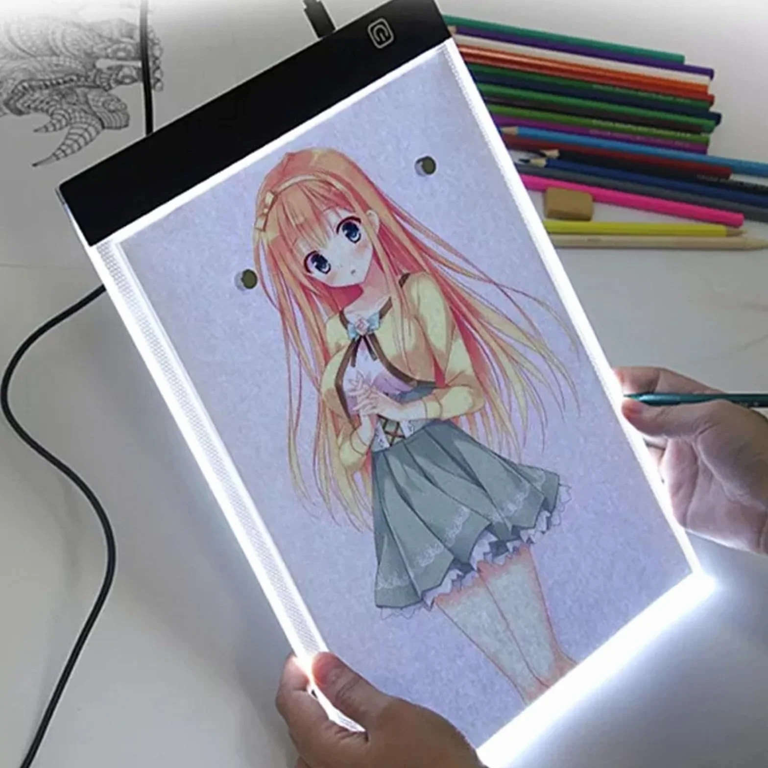 Retoo Mesa de Luz para Calcar A4, LED Tableta de Luz Dibujo Tablero de Pintura de Ultrafino de 4 mm, Cable USB Tablero luminoso para, Animación Dibujo Diseño Bosquejo Bordado Bocetos