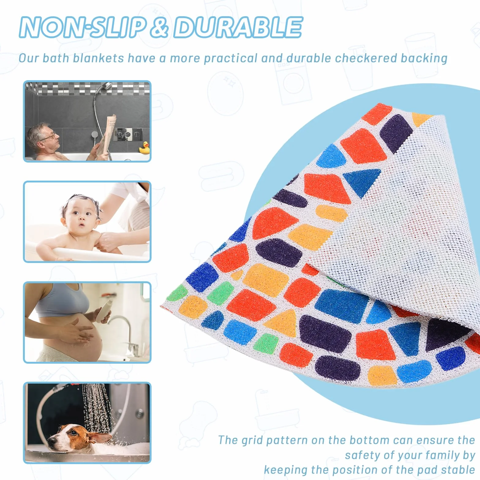 BWBIKE Alfombrilla de Ducha Esquinera de Lufa, Alfombrilla de Baño Antideslizante Antimoho 60 x 60 cm, Alfombrillas de Ducha para Ducha Interior Exterior, Alfombrilla de Baño Sectorial Lavable