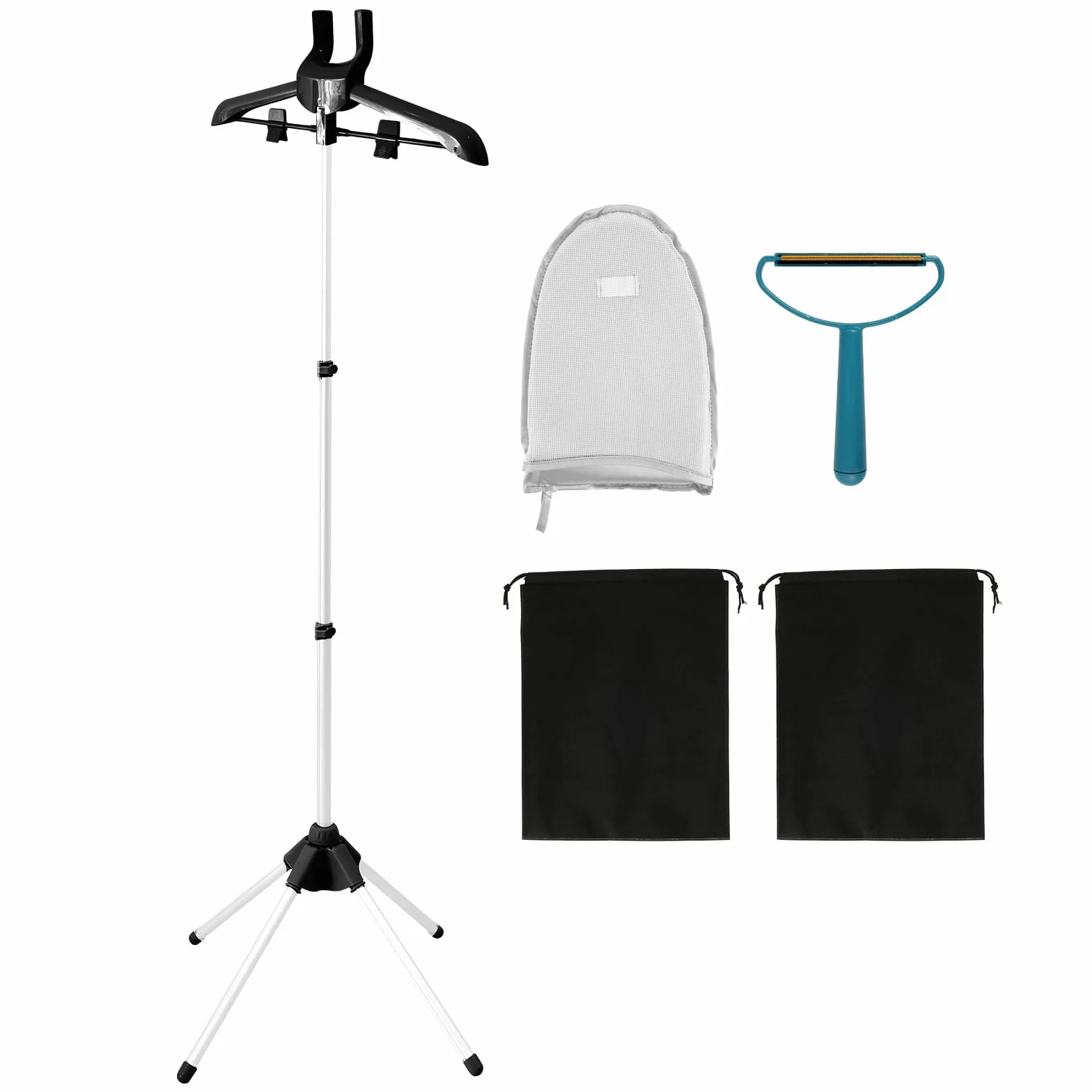 Percha de vapor para ropa, percha plegable con guante de planchado, soporte para plancha de vapor con rotación de 360°, longitud ajustable de 84 a 160 cm, soporte de secado portátil para ropa