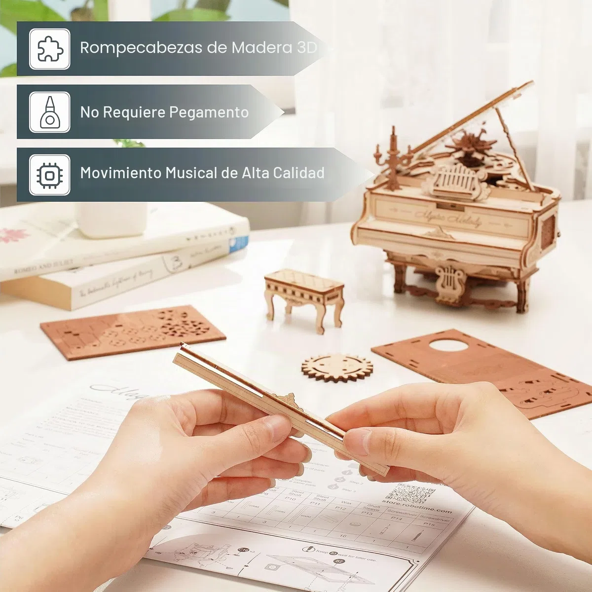 ROKR Puzzle 3D Madera Maquetas para Construir Adultos Rompecabezas Caja Musical Mágico de Piano Mecánico, Juegos de Construcción de Modelos Mecánicos, Manualidades para Adultos, Magic Piano