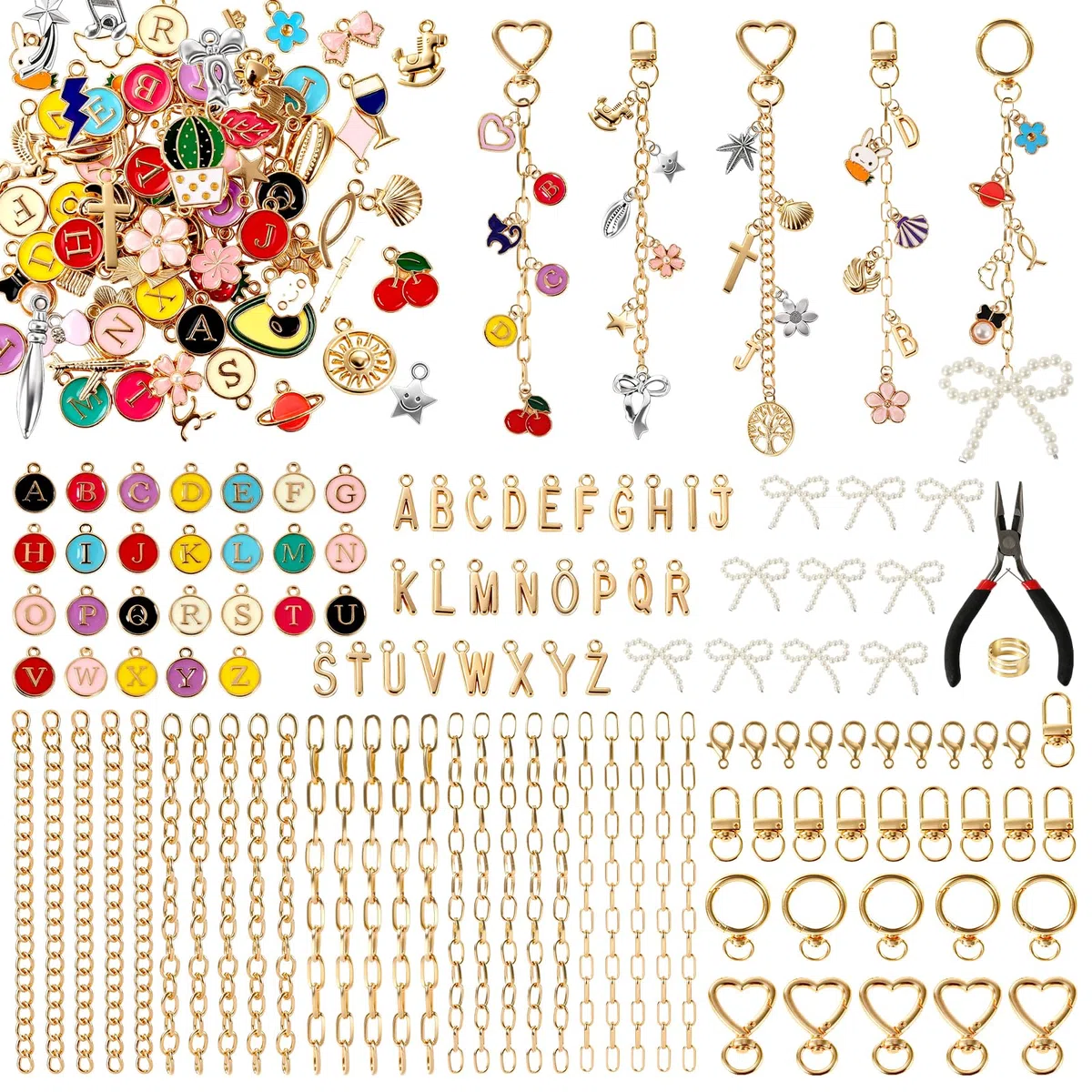 MWOOT Kit para Hacer Llaveros 336 Piezas, Suministros para Fabricación de Joyería, Incluye Colgantes, Anillas de Salto, Mosquetones y Alicates, DIY para Bolsos y Manualidades