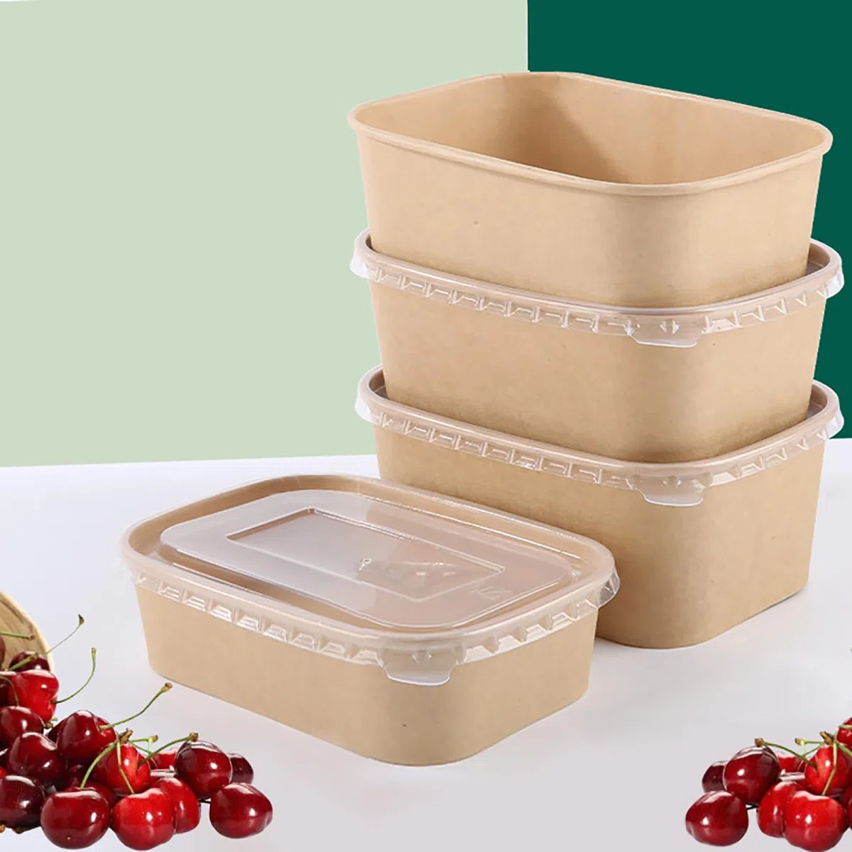 20 Piezas Caja De Papel Para Llevar, Caja De Ensalada, Compartimentos Para Comida, Recipientes Reutilizables, Impermeable, Resistente Al Aceite, Comida Para Llevar, Viaje (Con Tapa, 750ml)