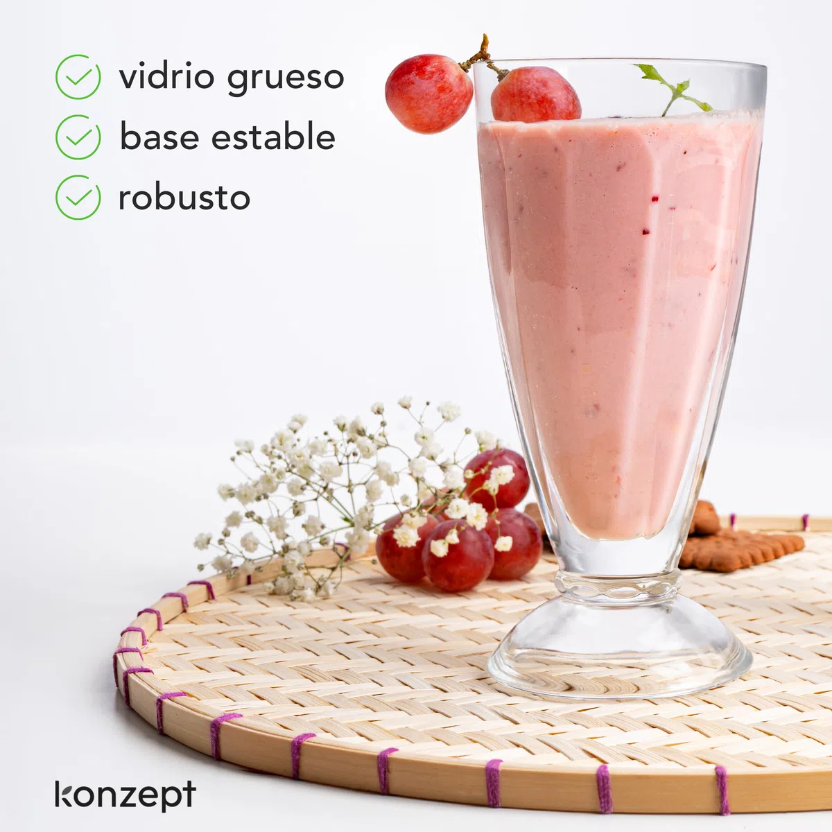 KONZEPT Copas para helado 300 ml – Set de 12 copas de postre de vidrio con pie, ideales para batidos, yogur, frutas y postres fríos