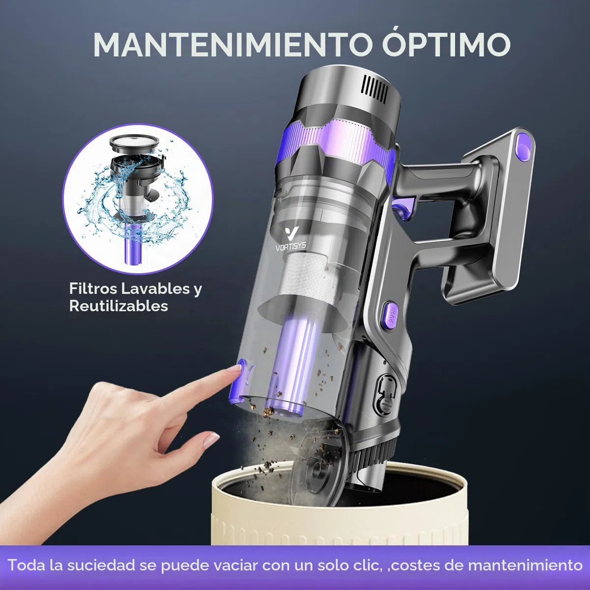 Aspiradora sin Cable 500W/60Mins, 1.3L Aspirador de Mano con Cepillo Antienredos, Carga de Pared, Pantalla Táctil, 6 en 1 Escoba Aspiradora para Suelos Alfombras Pelo de Animales