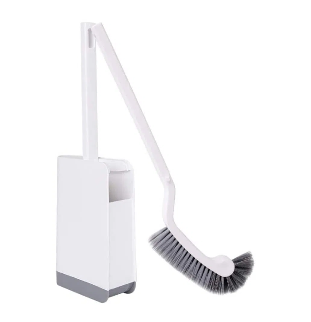 Escobilla de inodoro con soporte, soporte de plástico para escobilla de inodoro en forma de arco, mango largo, juego de limpieza de inodoro para el hogar, baño, cepillo de inodoro y soporte para