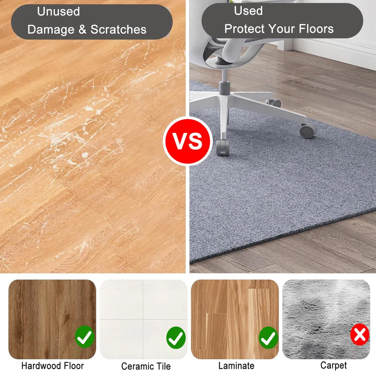 Alfombrilla para silla de oficina para suelos de madera dura, protector de escritorio antideslizante para juegos, grande, 160 x 180 cm, para suelos laminados y parquet, protector de alfombra para