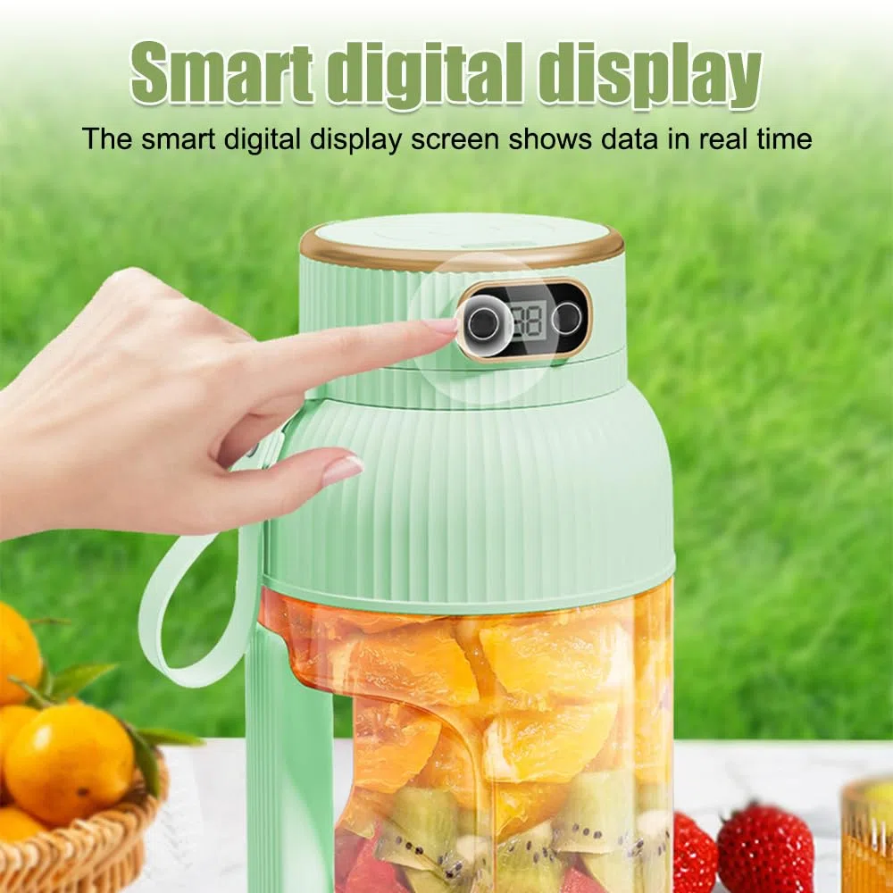 Vaso exprimidor portátil, licuadora de jugo de 1200 ml con pantalla digital, recargable por USB para cocina, viajes, oficina, gimnasio