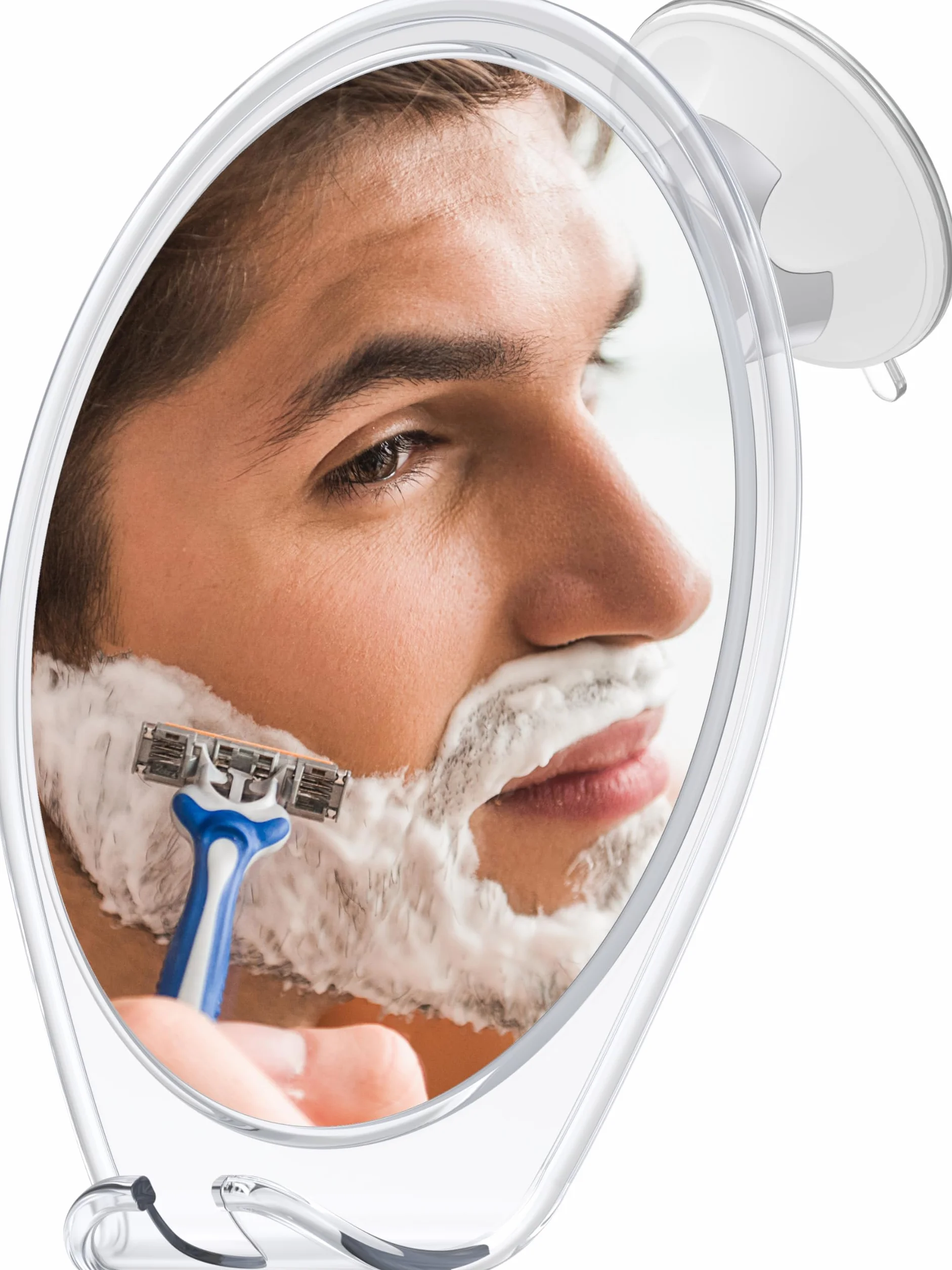 HONEYBULL Espejo de Afeitar Antivaho para Ducha con Ventosa Fuerte y Soporte para Navaja – Espejo de Baño para Afeitado y Cuidado Facial, Resistente al Vapor, Ideal para Hombre y Mujer, Blanco