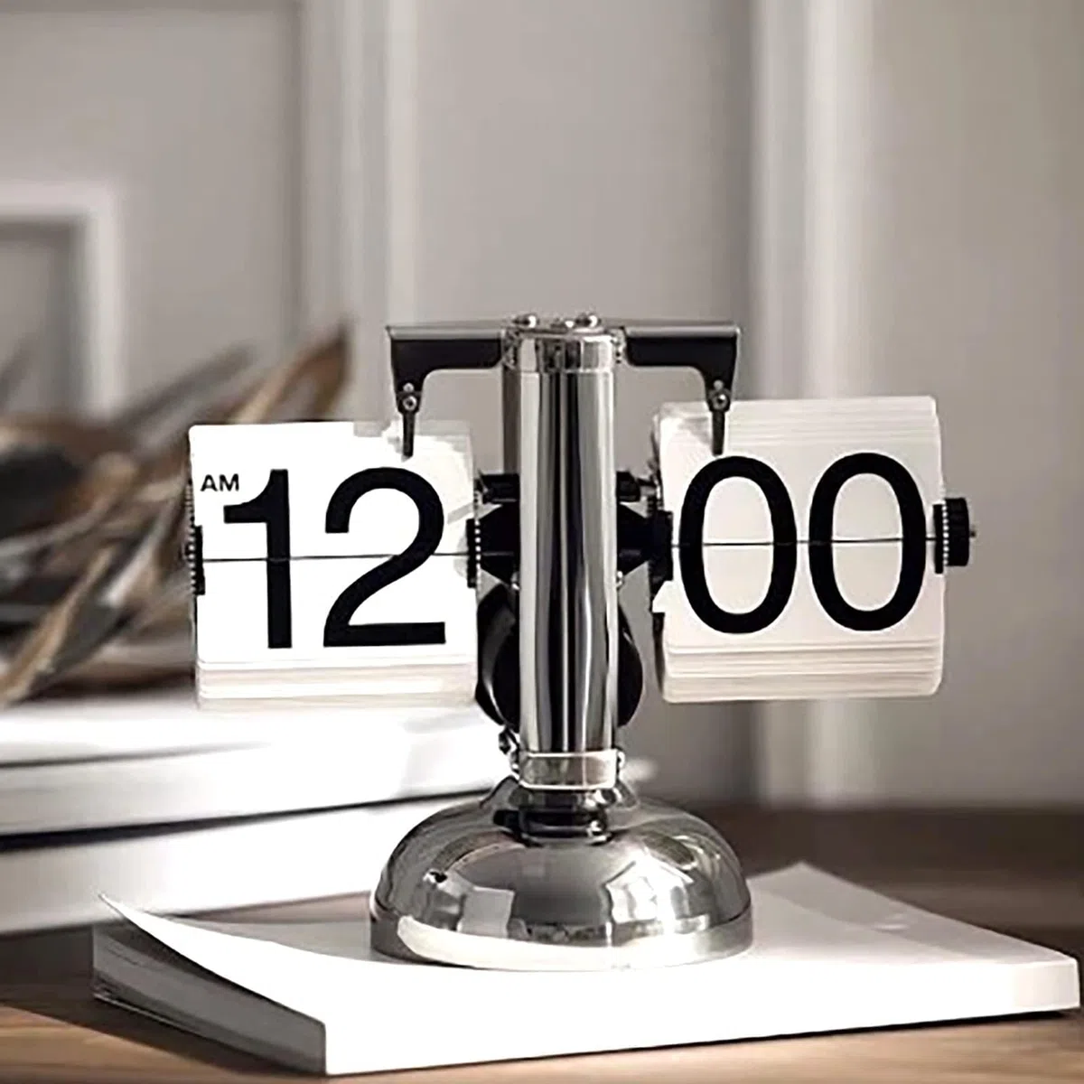 Reloj abatible Digital Retro, Reloj de Escritorio con Tapa automática, números Grandes mecánicos clásicos para el hogar, Oficina, Sala de Estar, Dormitorio, Sala de Estudio (Blanca)