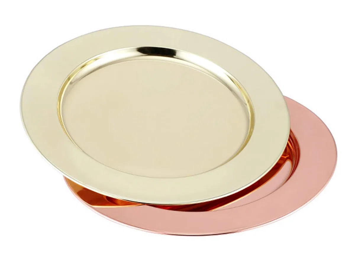 Insun Juego de 6 Bajo Platos Redondas Bandejas de presentación para Pasteles o Buffet frío Oro 33cm Diámetro