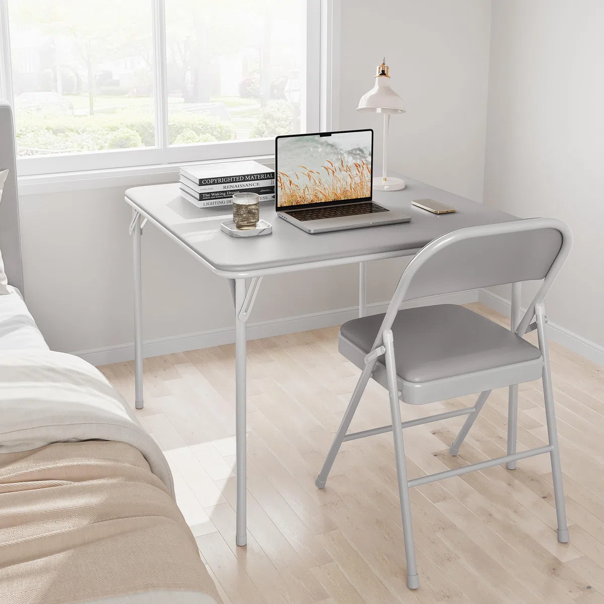 Zstar Mesa Plegable(96×96×70 Cm), Ahorra Espacio, Uso Versátil para Interior Salón Balcón y Exterior Terraza Camping, Gris