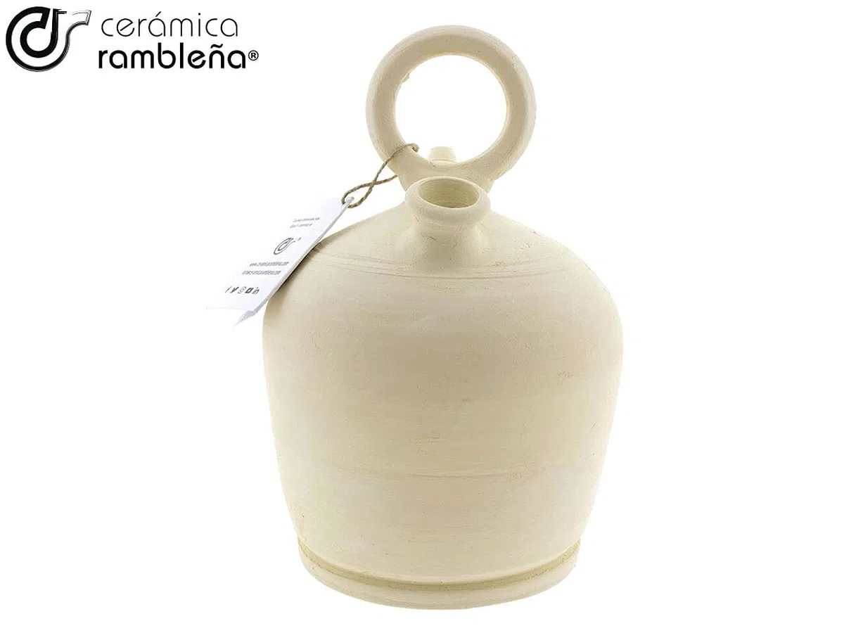CERÁMICA RAMBLEÑA | Botijo de Barro Tradicional asa Redonda Base Ancha de La Rambla (Córdoba) | 100% Hecho a Mano | 4 litros | Eco | Plato NO Incluido