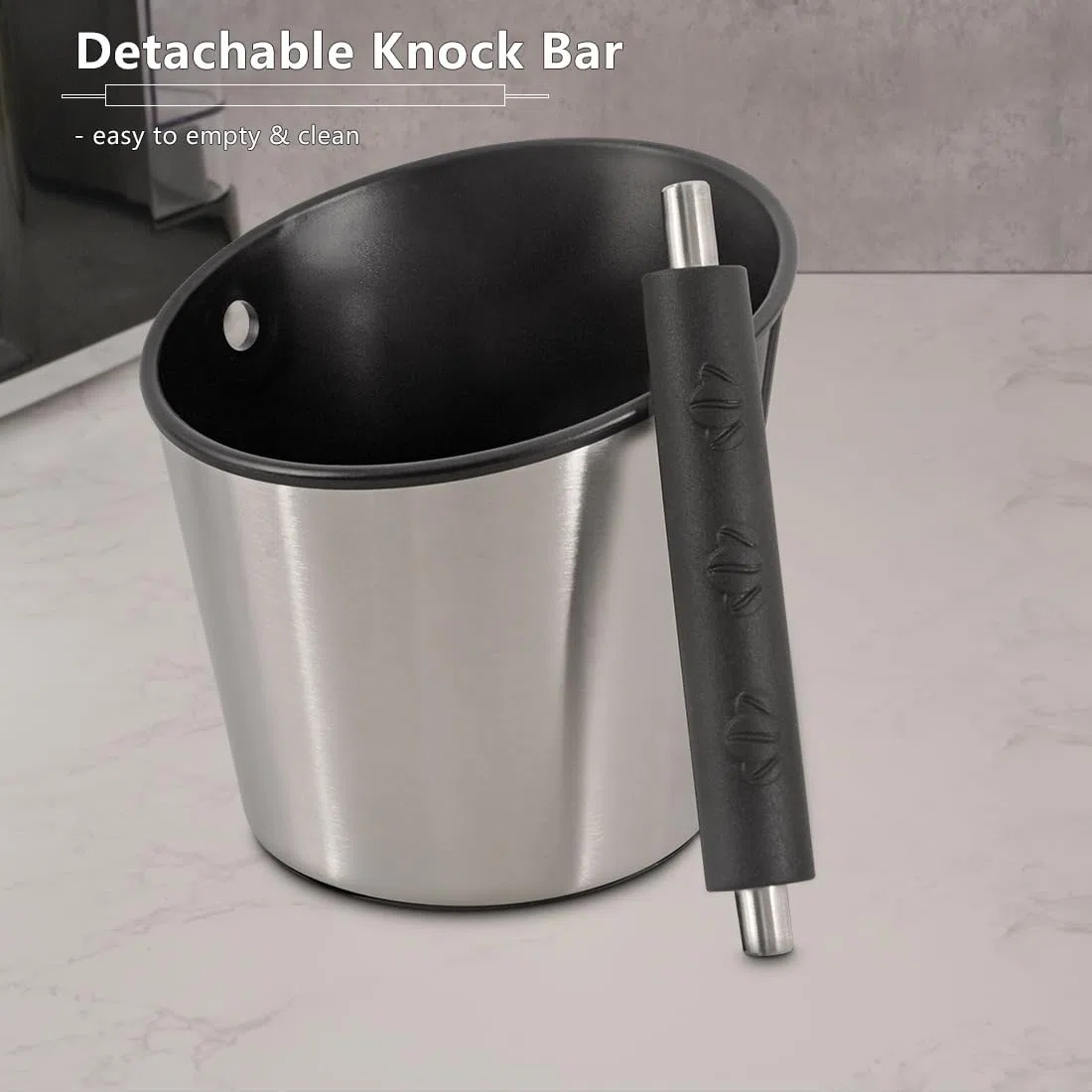 Caja de acero inoxidable para café expreso con barra de metal desmontable, tamaño pequeño, caja de café molido, accesorios de espresso, herramientas para cafetería en el hogar