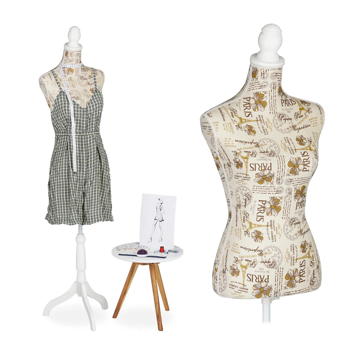Relaxdays Maniquí Costura para Mujer, Altura Regulable, 167 x 41 x 34 cm, Busto para Modista, Diseño Decorativo, Crema