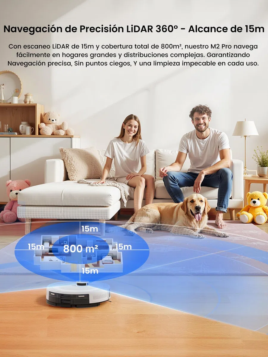 Lefant Robot Aspirador y Fregasuelos M2 Pro, 6000Pa Succión, 140min Autonomía, Autovaciado 60 Días, Navegación dToF, Obstáculos 190° PSD, Mapeo Multinivel, Mascotas