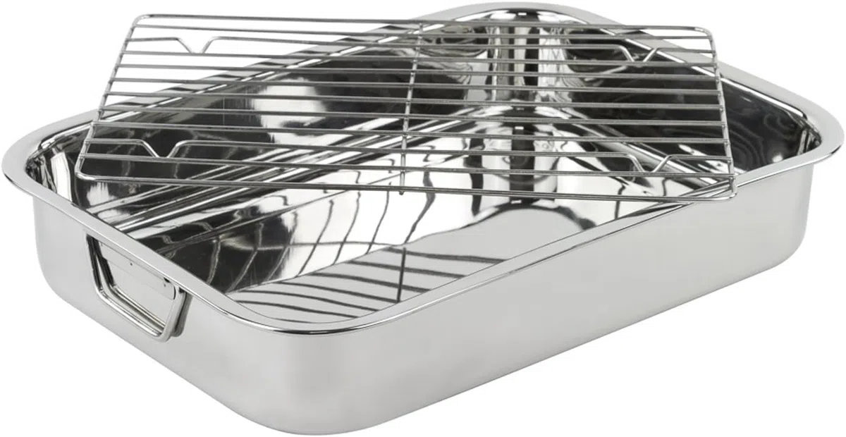 Menax - Bandeja Horno Acero Inoxidable Con Rejilla - Fuente Universal Para Horno - 35 cm