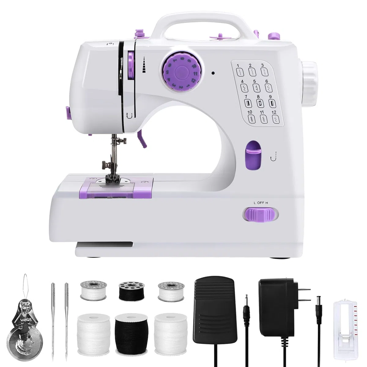 Máquina de coser icyant 12 puntadas, máquina de coser eléctrica multifunción mejorada mini máquina portátil máquinas de coser para principiantes doble hilo, dos velocidades, pedal de puntada inversa