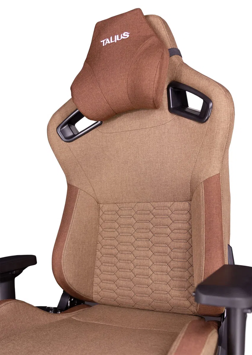 Silla Gaming Profesional Talius Raptor, Tela Transpirable Marrón reposabrazos 4D, Cojín Cervical y Lumbar viscoelástica, Frog, Base Metal, Ruedas Nylon, hasta 170kg (Brown)