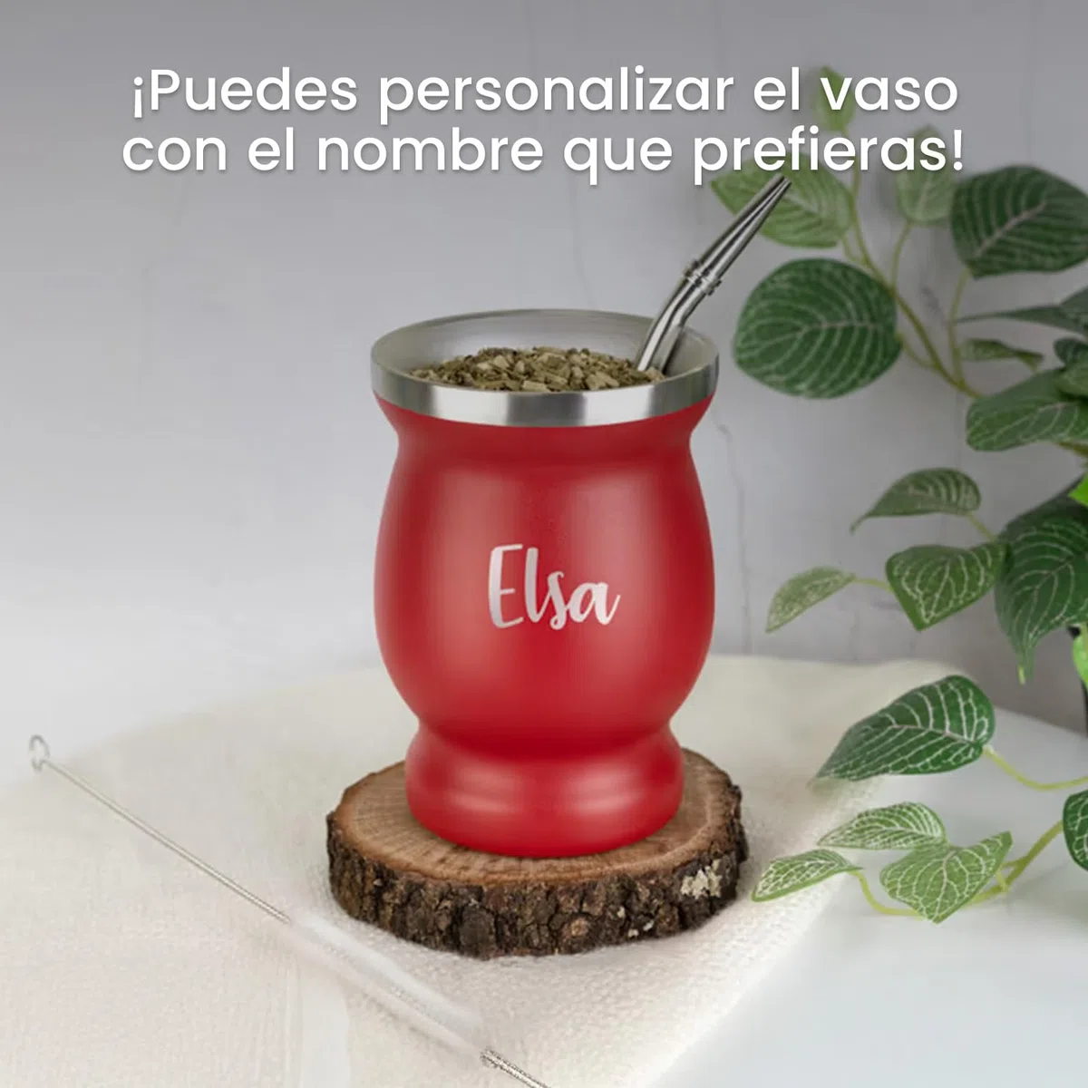 Regalo Original - Kit Mate Argentino de Acero Inoxidable - Calabaza BlancoPersonalizable con Nombre - Vaso 250 ml de Doble Pared, Bombilla y Cepillo - Grabado Imborrable