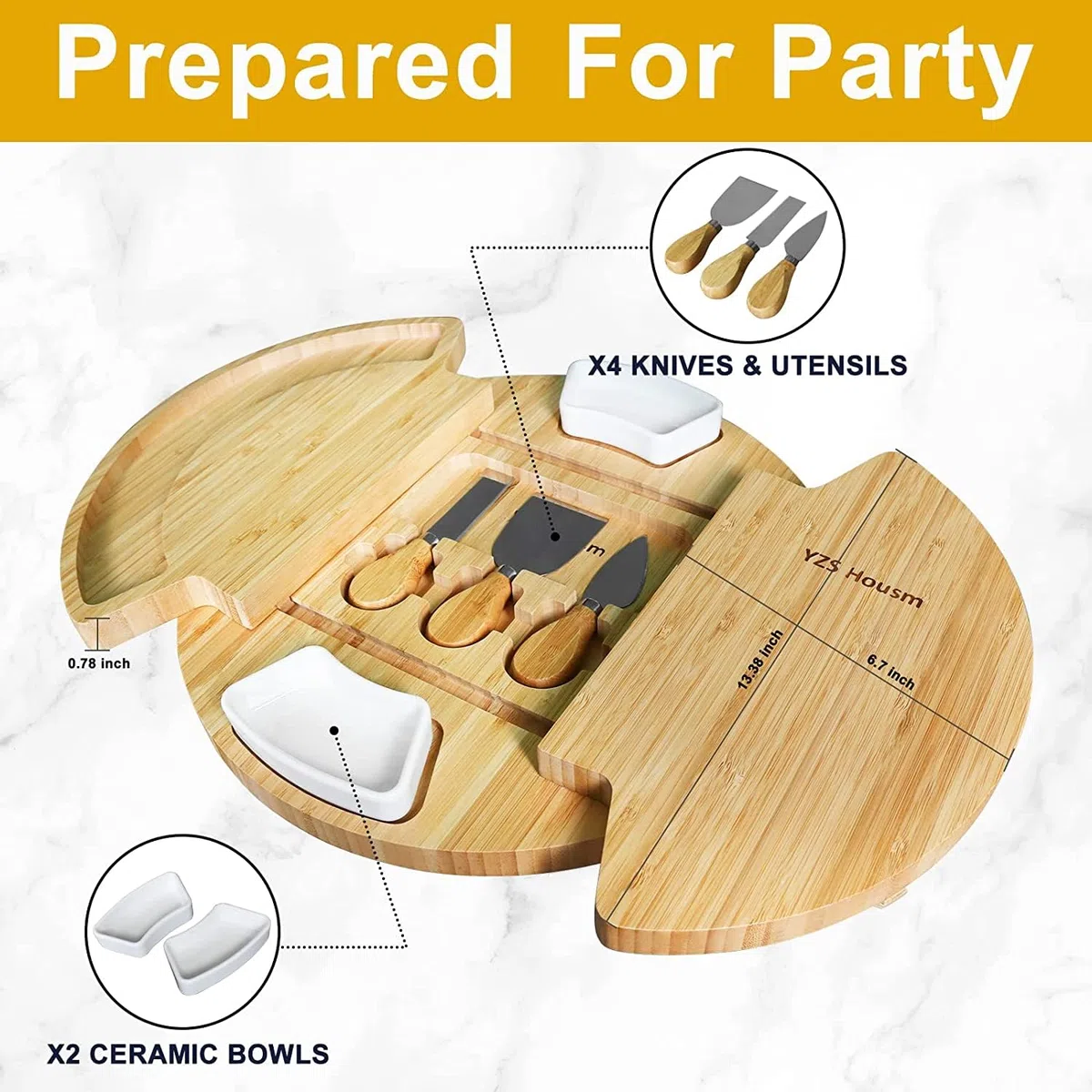 Louis Donné Tabla de queso con herramientas de queso, plato de queso, juego de placas de charcutería, servidor de madera grande grueso, regalo de calor para los amantes de la comida