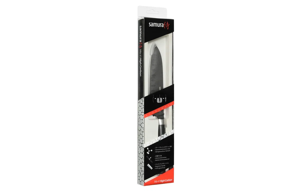 Samura MO-V Stonewash Santoku Knife 5.4" - Premium Japanese Steel Kitchen Blade for Precision Cutting and Enhanced Culinary Performance
