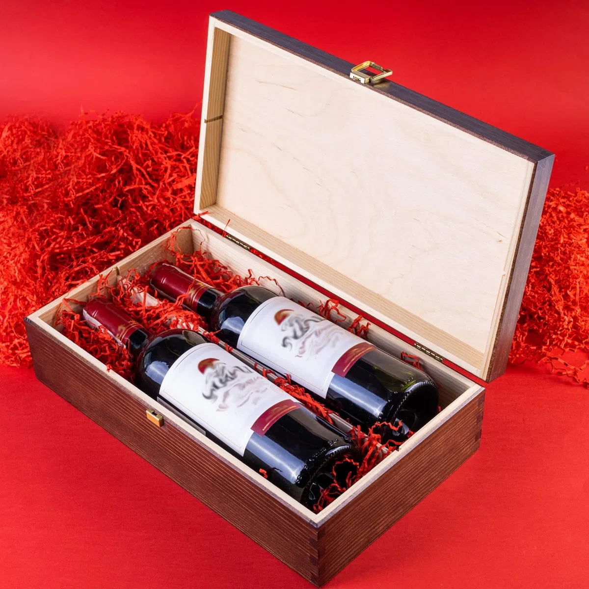 Creative DECO Marrón Caja Madera Vino Barnizada | 2 Botellas | 35x20x10cm (+-1cm) | Tapa y Bisagra | Divisores Extraíbles |Pascua Regalo Decorar Decoupage Almacenamiento Decoración Manualidades