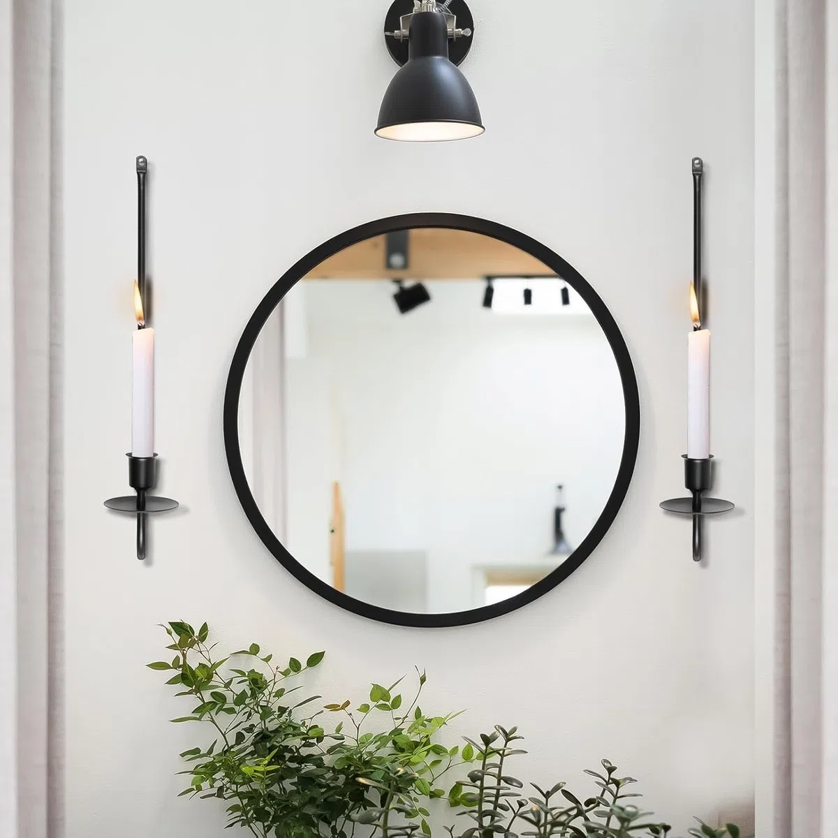 2 candelabros de hierro mental, candelabros de pared para colgar en la pared, en forma de L, 40 x 7 x 11 cm, portavelas de pared negro para dormitorio, comedor, sala de estar