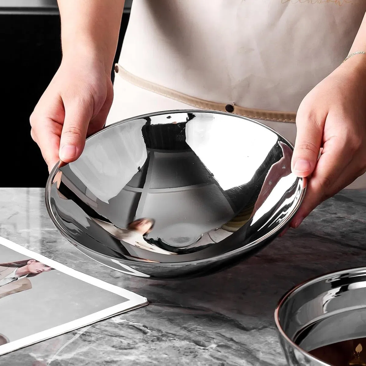 Juego de platos y cuencos esféricos, bandeja dividida de acero inoxidable, diseño aislado de doble capa, reutilizable para el hogar, cocina, restaurante