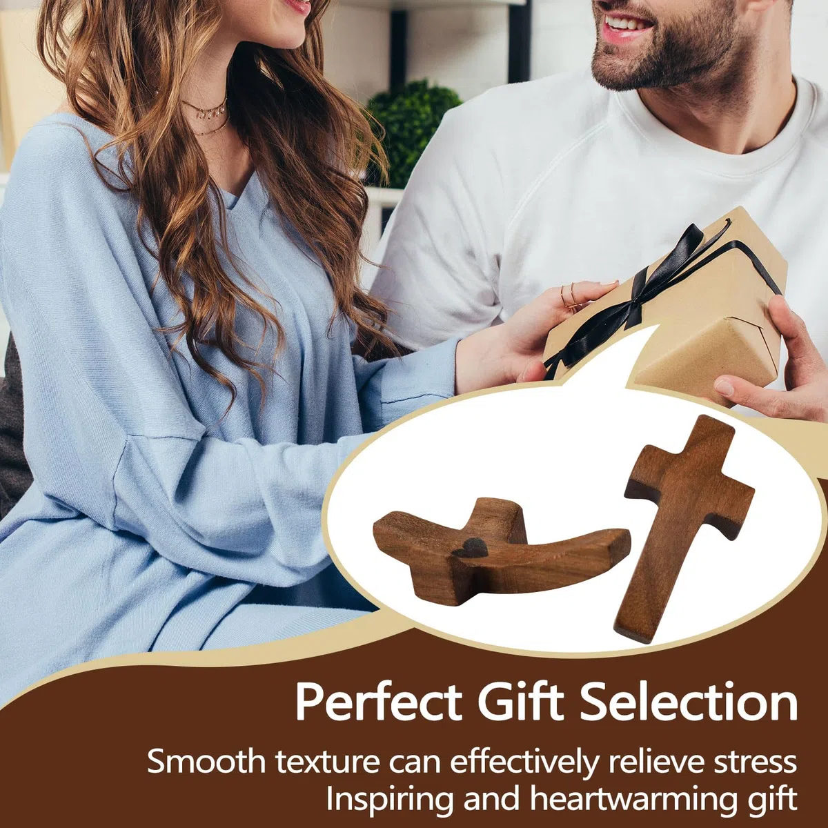 Yitexin Paquete de 5 cruces de bolsillo de madera de nogal, cruz de oración pequeña de 2 pulgadas para sostener la mano, cruz mi corazón, regalo de aliento religioso