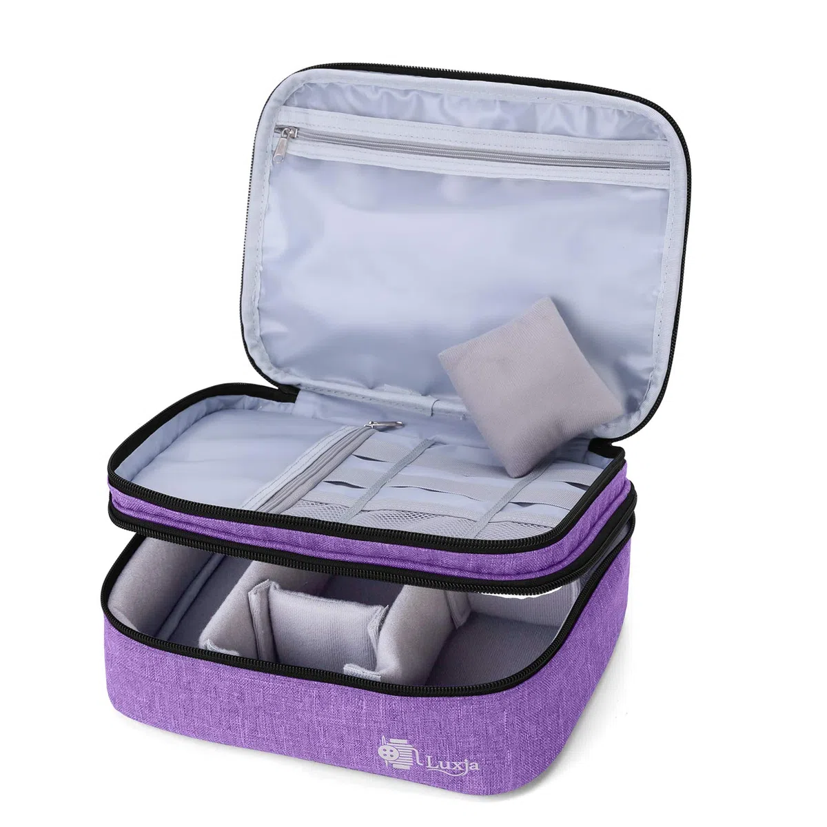 Luxja Bolsa para Kit de Costura, Doble Capa Organizador de Accesorios de Costura, Bolsa para Agujas, Hilo, Tijeras y Otras Materiales de Costura, Púrpura