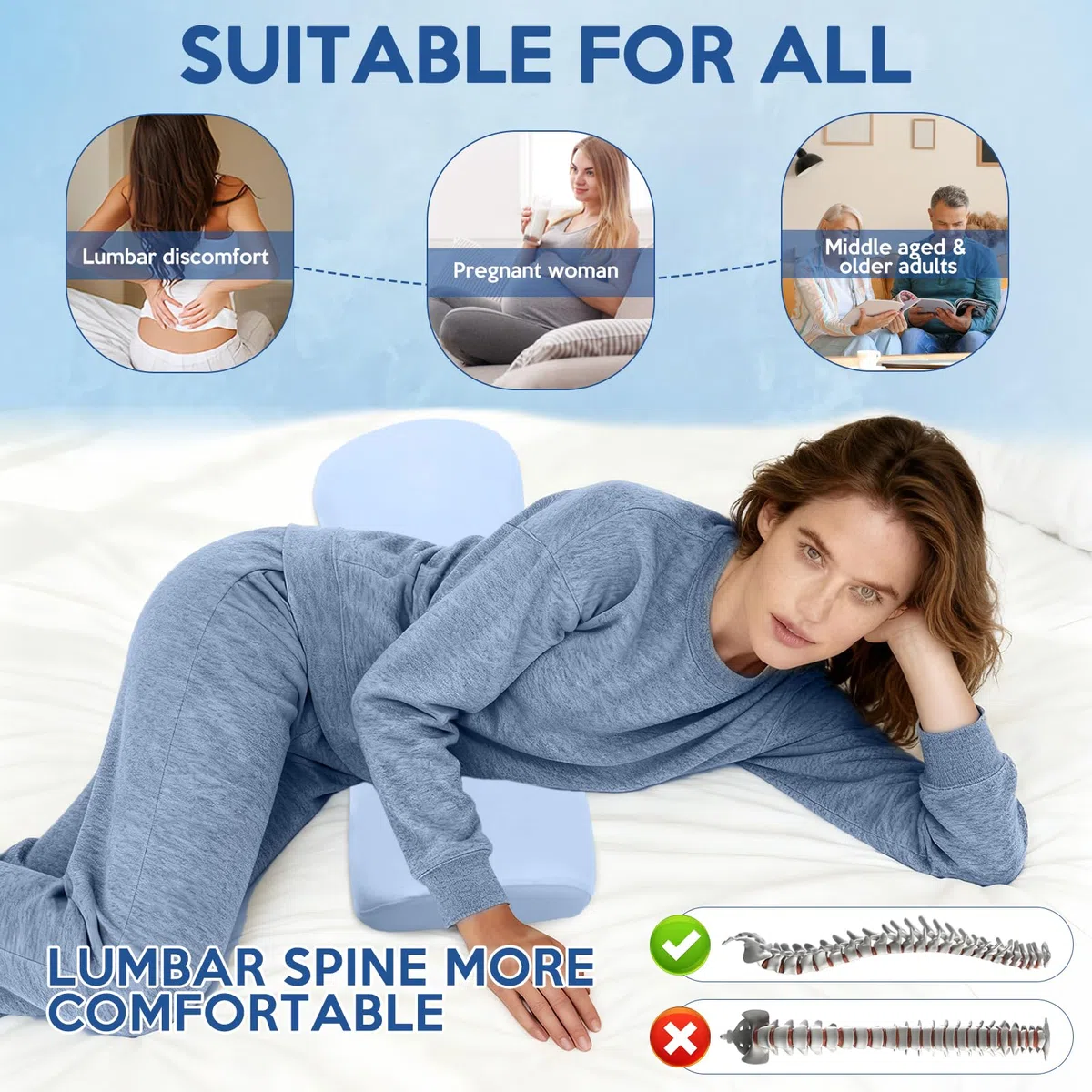 Almohada de Apoyo Lumbar para Dormir, Almohada Lumbar de Espuma viscoelástica, Cojin Lumbar para Cama y Silla, Almohada Lumbar Ergonómico, Apoyo Ortopédico para la Cintura la Espalda