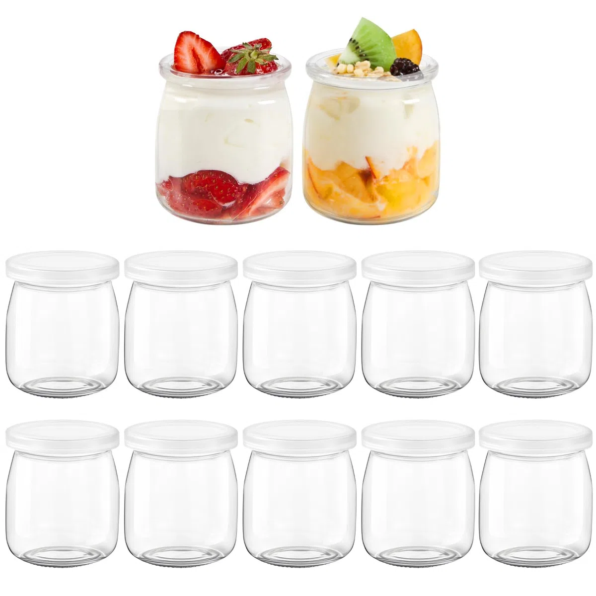 FoiiLiio 12 vasos yogurtera con tapa,200 ml Vasos yogurtera,Pequeños Para Postre,Botes de cristal para yogurt,Tarros de yogur con tapa,para Yogur,Natillas,Pudding
