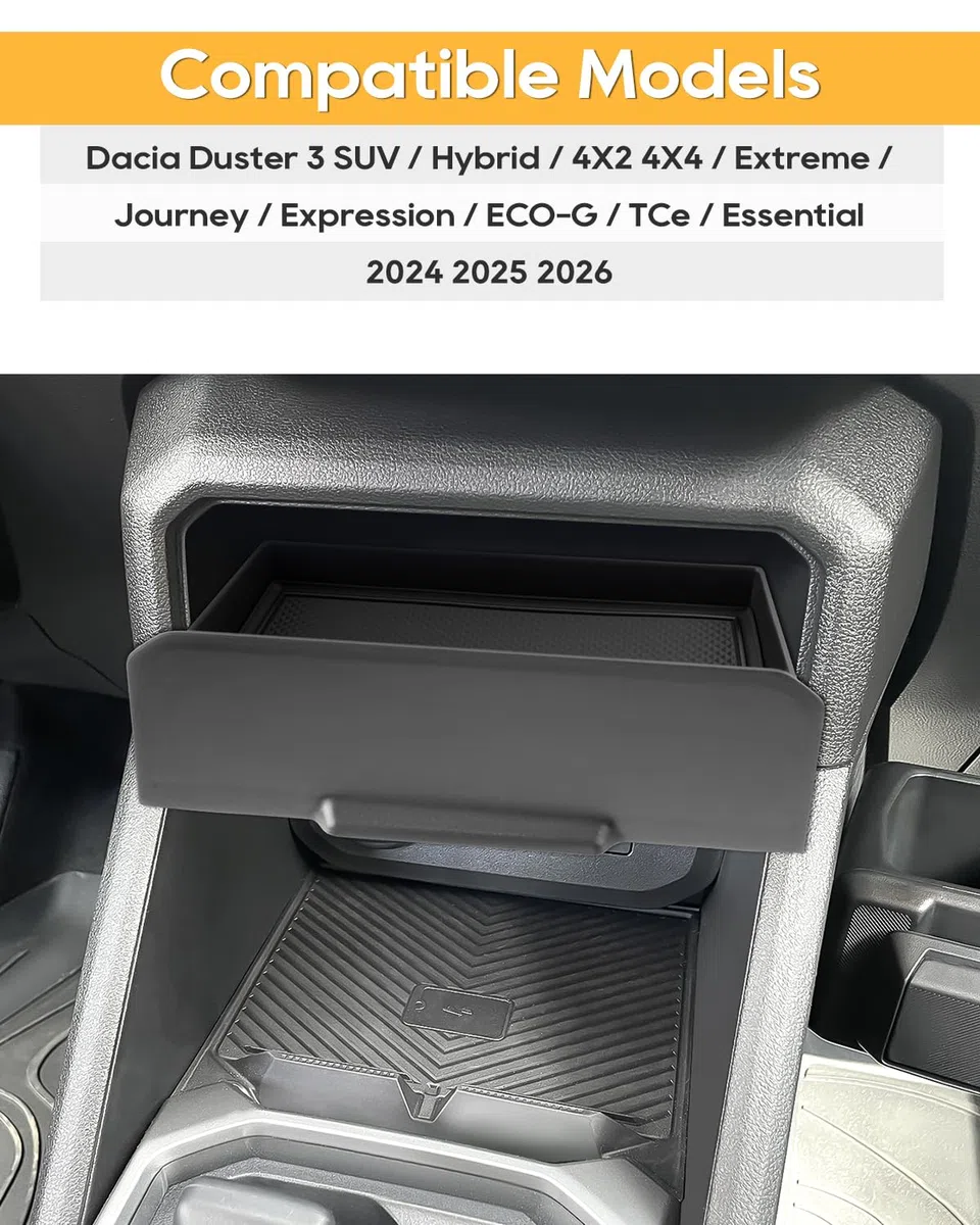 LFOTPP Consola central con cajón deslizable Caja de almacenamiento para Dacia Duster 3 2024 2025 2026, Reposabrazos central deslizable Duster 3 Organizador Bandeja Almacenamiento, Accesorios para
