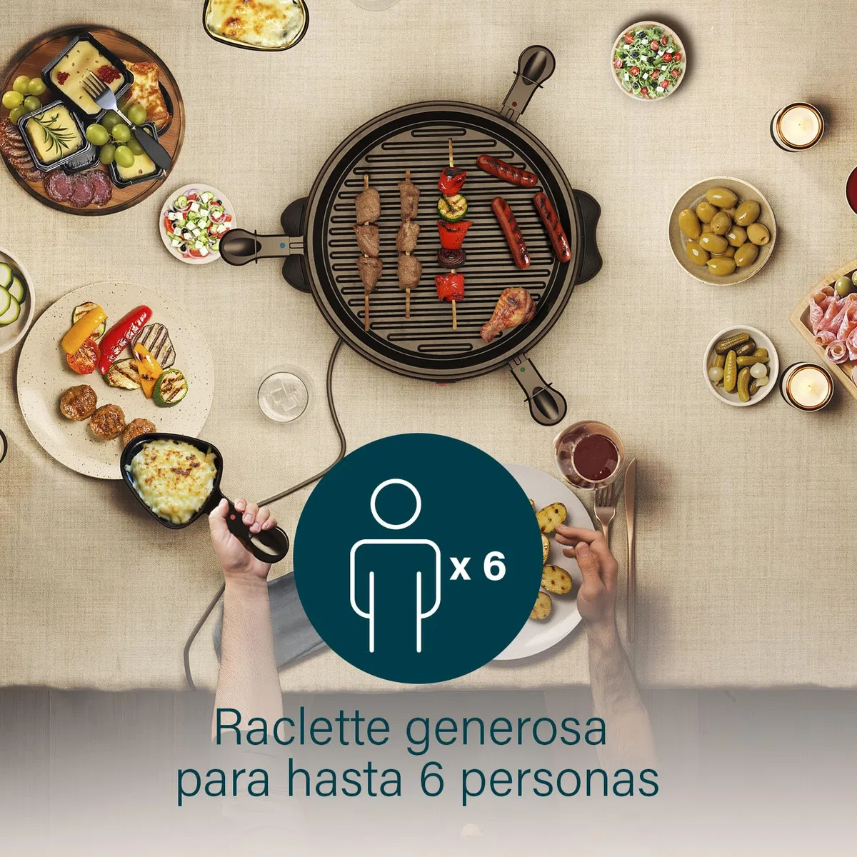 Princess petra Electric Raclette 6 Grill Party – Raclette para 6 personas con forma redonda - 162725