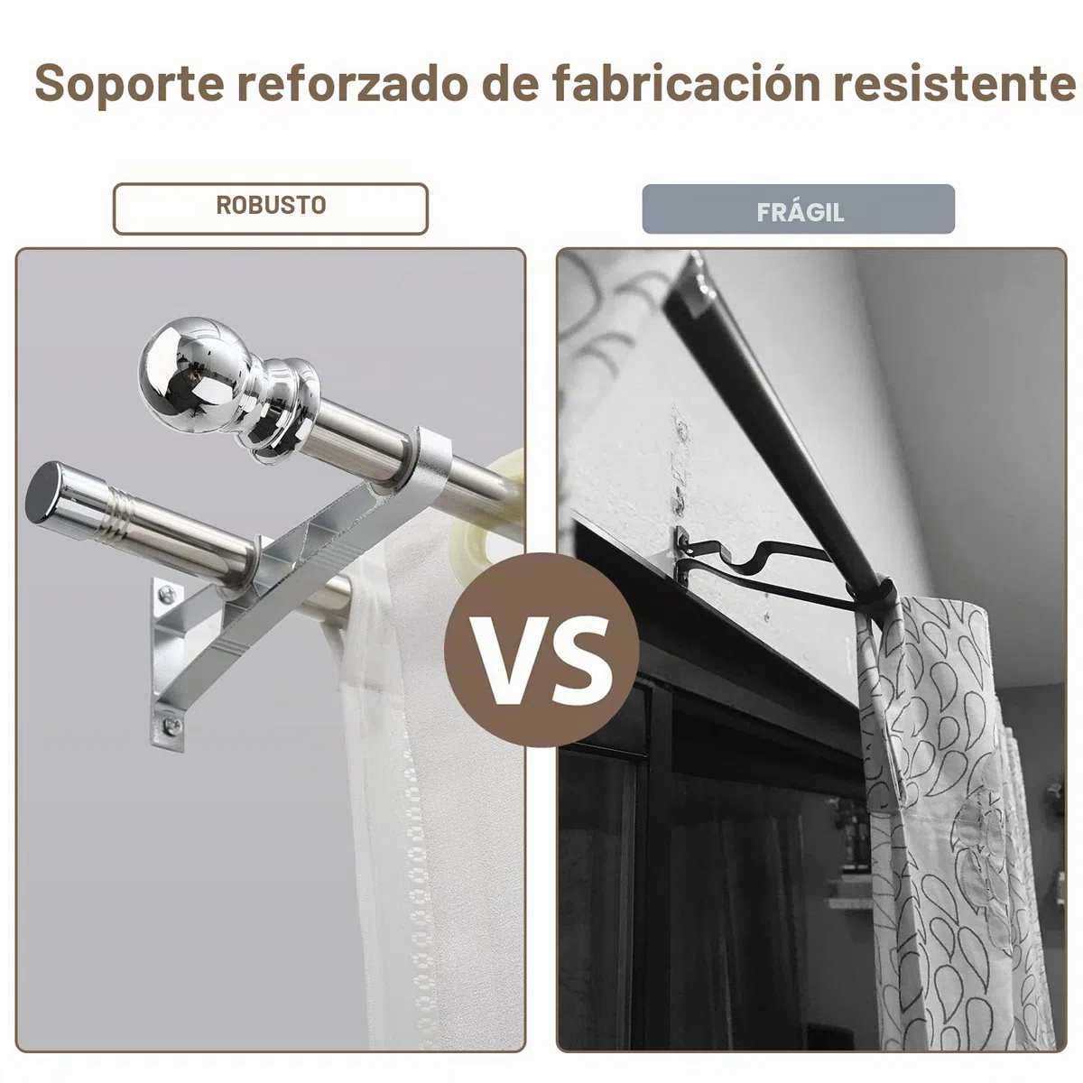 Barra de Cortina Doble Plateada - 76-186 cm, Extensible de Acero Inoxidable para Cortinas con Ojales, Opacas y de Gasa