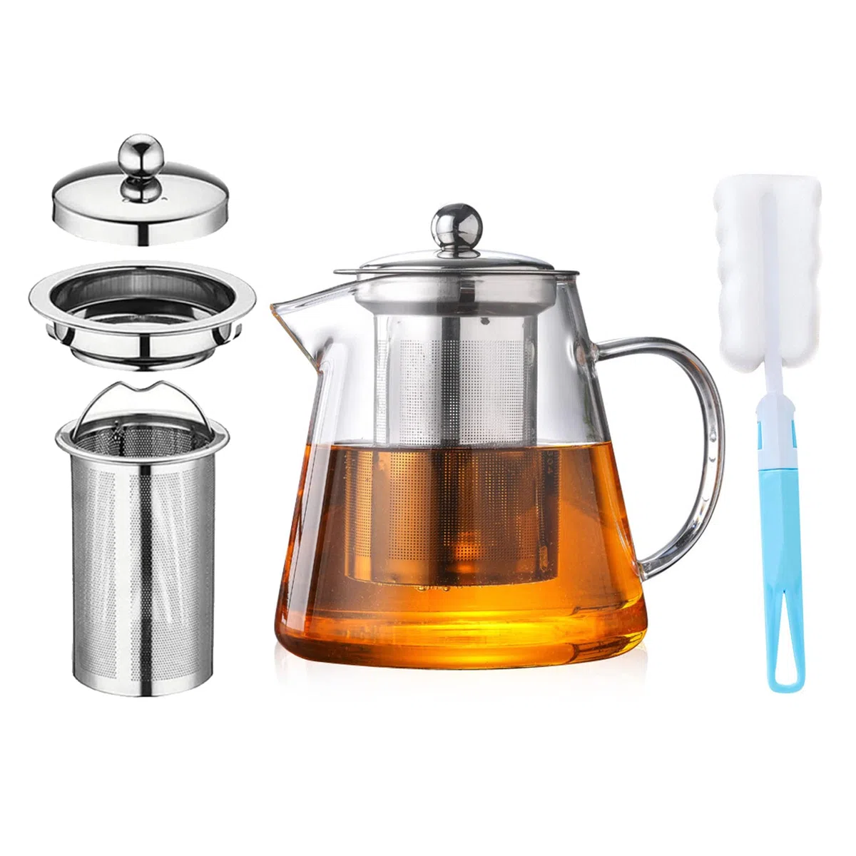[Estilo De Actualización] Tetera De Cristal con Colador, Té de Vidrio De Borosilicato con Colador, Transparente Para Té Suelto, Apta Para Iavavajillas 550 ml