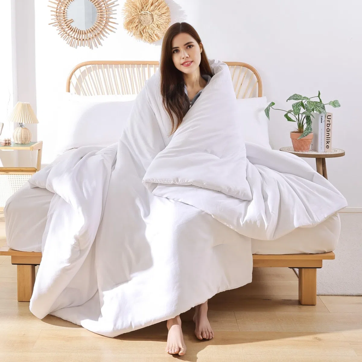 ROSGONIA Juego de edredón California King Blanco, 3 Piezas (1 edredón Bohemio Cal King y 2 Fundas de Almohada), Ropa de Cama de Hotel para Todas Las Estaciones